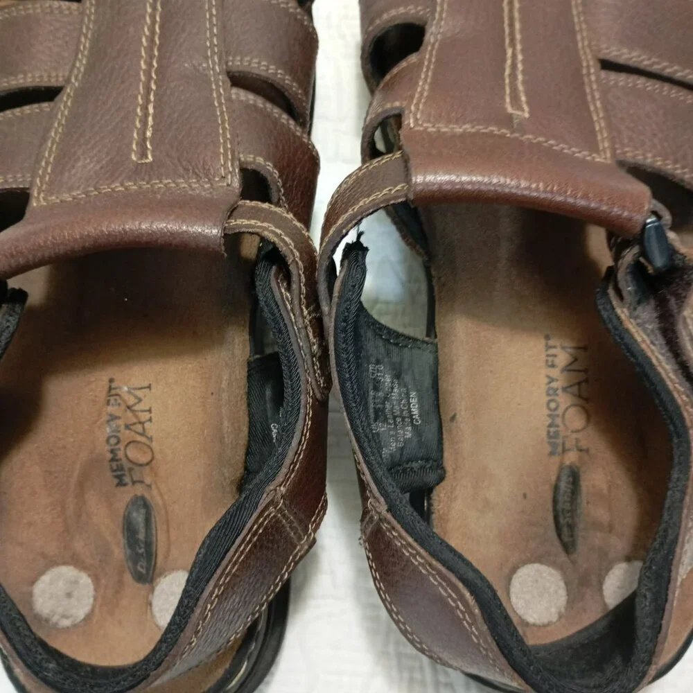 Dr. Scholls Mens Camden Brown Leather Sandals Open-Toe Comfort Fit Size 13M